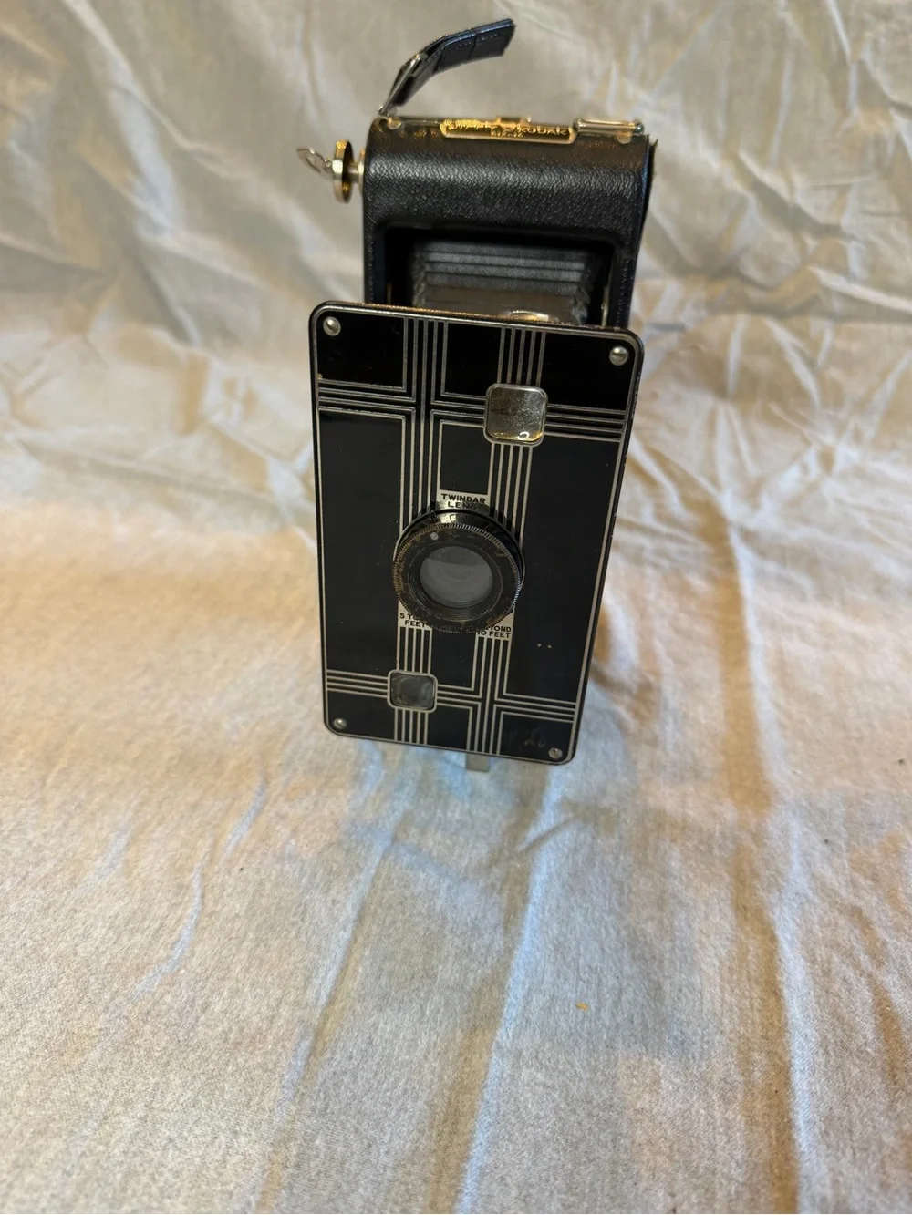 Jiffy Kodak camera from the 1930s Art Deco faceplate.
